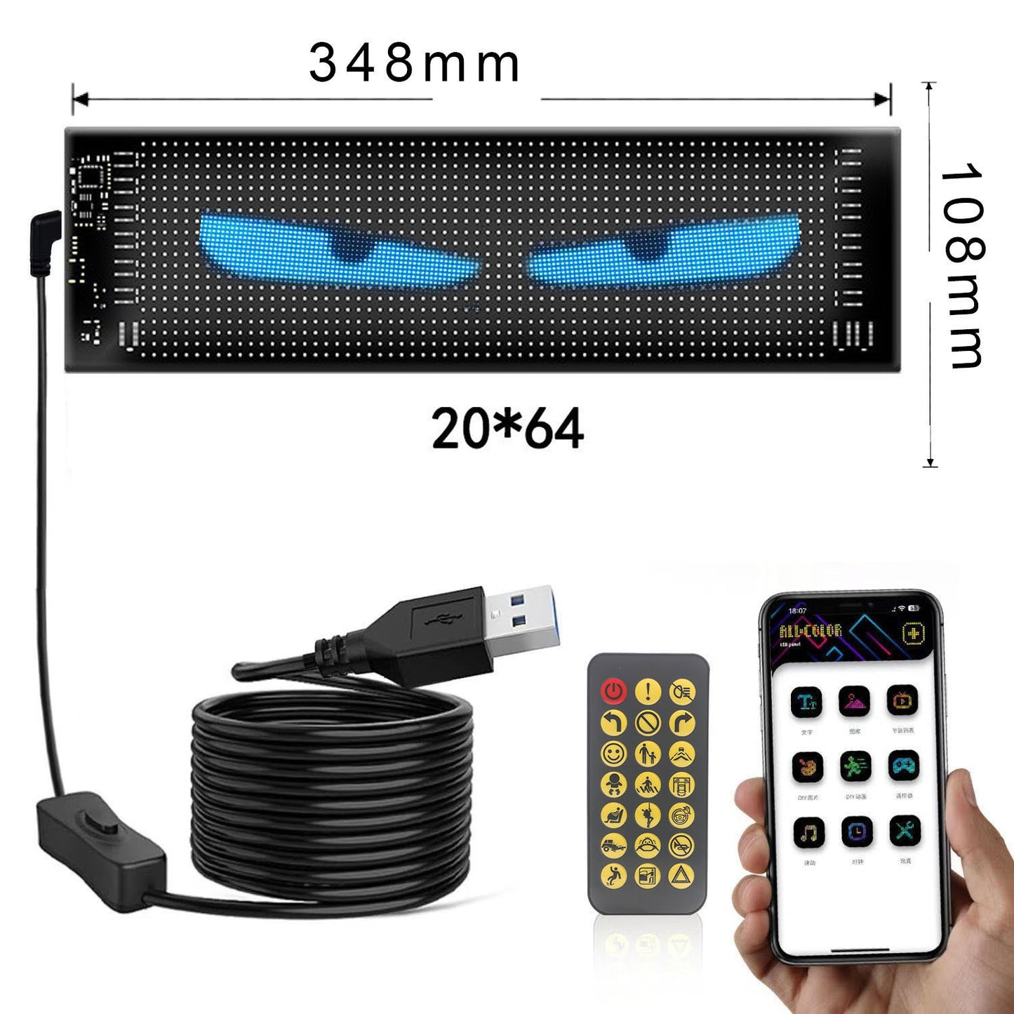 New Usb Car Flexible Bluetooth Smart Screen Window Door Full Color